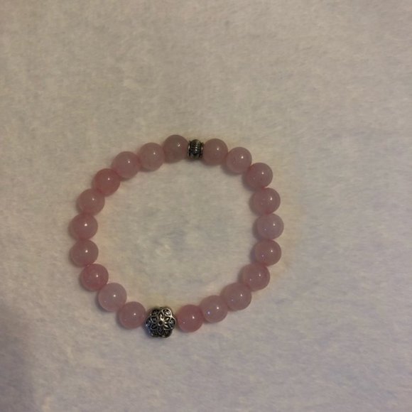 Pink Beaded Bracelet floral charm stretchy - Picture 3 of 3